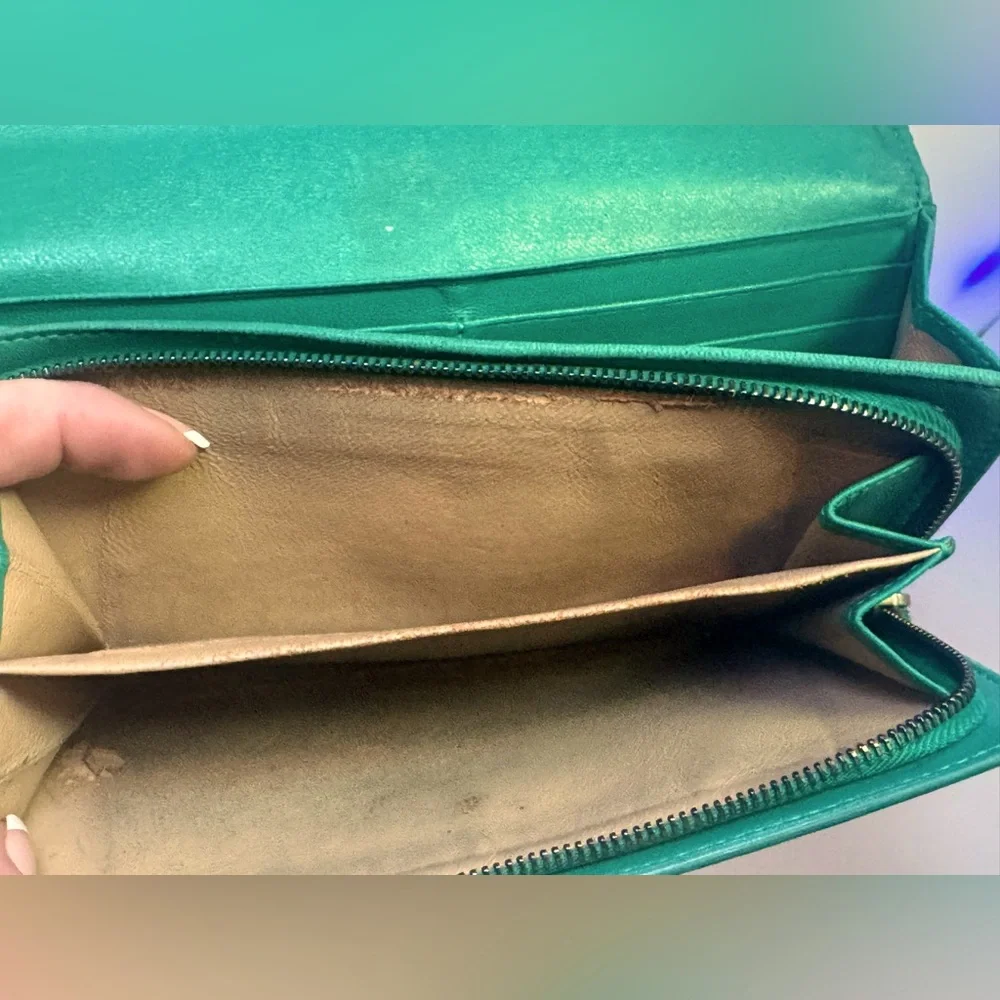 Bottega Veneta Intrecciato Leather Long Wallet Teal Vintage Color Made in Italy - Picture 8 of 14